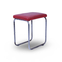 Red Faux-Leather Chrome Stool