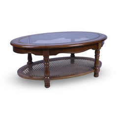Rattan Glass Insert Oval Coffee Table