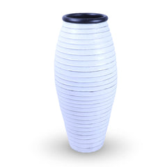 Large White Ribbed Vase