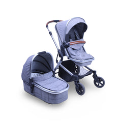 Babylo Grey And Brown Leather Stroller With Basinette